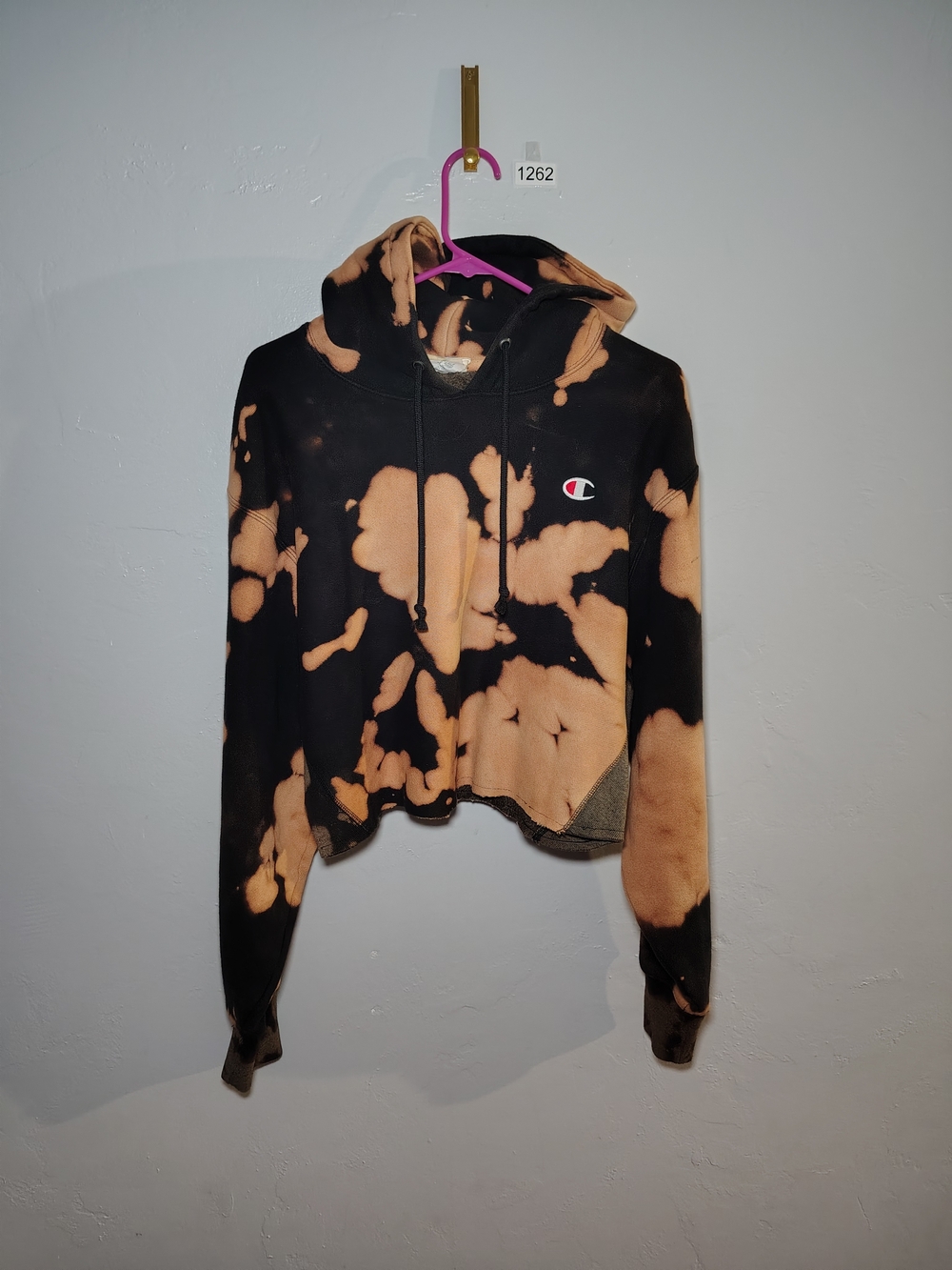 Champion Black and Tan Bleach-Effect Cropped Hoodie